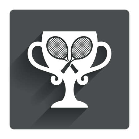 Tennis rackets sign icon. Sport symbol. Winner award cup. Gray flat square button with shadow. Modern UI website navigation. Vectorのイラスト素材