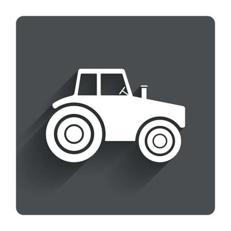 Tractor sign icon. Agricultural industry symbol. Gray flat square button with shadow. Modern UI website navigation. Vectorのイラスト素材