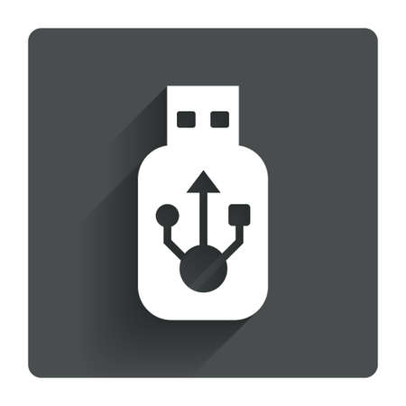 Usb sign icon. Usb flash drive stick symbol. Gray flat square button with shadow. Modern UI website navigation. Vectorのイラスト素材