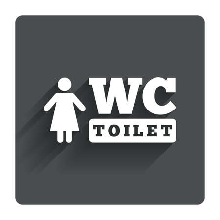 WC women toilet sign icon. Restroom or lavatory symbol. Gray flat square button with shadow. Modern UI website navigation. Vectorのイラスト素材