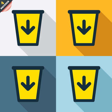 Send to the trash icon. Recycle bin sign. Four squares. Colored Flat design buttons. Vectorのイラスト素材