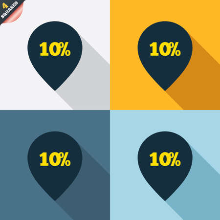 10% sale pointer tag sign icon. Discount symbol. Special offer label. Four squares. Colored Flat design buttons. Vectorのイラスト素材
