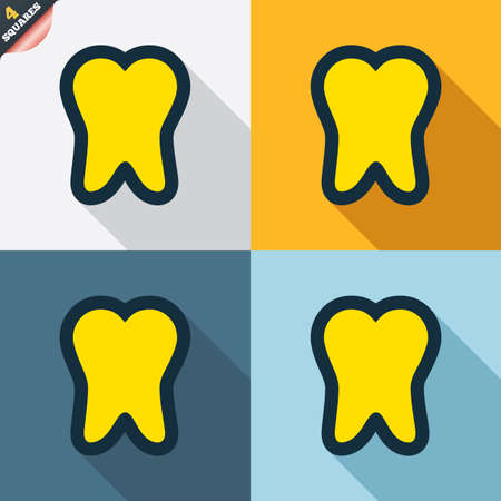 Tooth sign icon. Dental care symbol. Four squares. Colored Flat design buttons. Vectorのイラスト素材