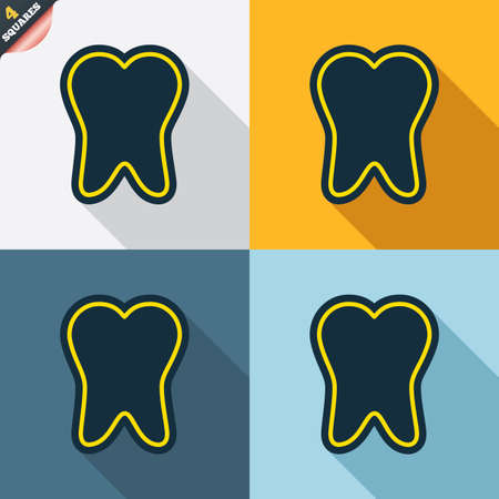Tooth enamel protection sign icon. Dental toothpaste care symbol. Healthy teeth. Four squares. Colored Flat design buttons. Vectorのイラスト素材