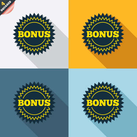 Bonus sign icon. Special offer star symbol. Four squares. Colored Flat design buttons. Vectorのイラスト素材