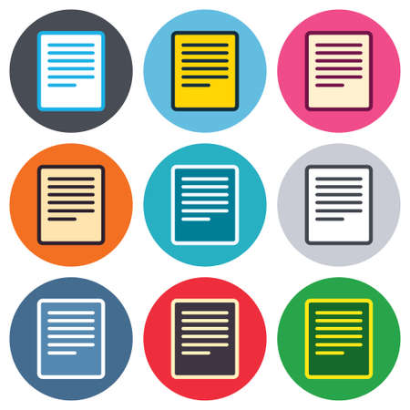 Text file sign icon. File document symbol. Colored round buttons. Flat design circle icons set. Vectorのイラスト素材