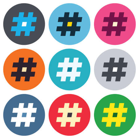 Hashtag sign icon. Social media symbol. Colored round buttons. Flat design circle icons set. Vectorのイラスト素材