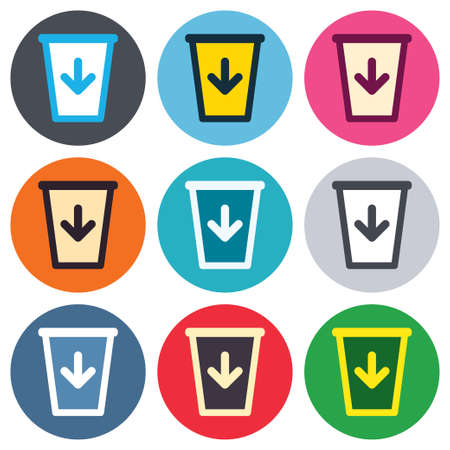 Send to the trash icon. Recycle bin sign. Colored round buttons. Flat design circle icons set. Vectorのイラスト素材