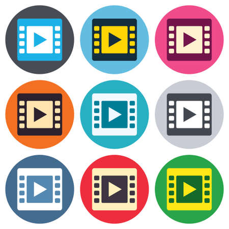 Video sign icon. Video frame symbol. Colored round buttons. Flat design circle icons set. Vectorのイラスト素材