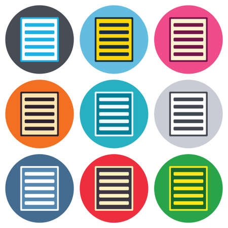 List sign icon. Content view option symbol. Colored round buttons. Flat design circle icons set. Vectorのイラスト素材