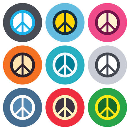 Peace sign icon. Hope symbol. Antiwar sign. Colored round buttons. Flat design circle icons set. Vectorのイラスト素材