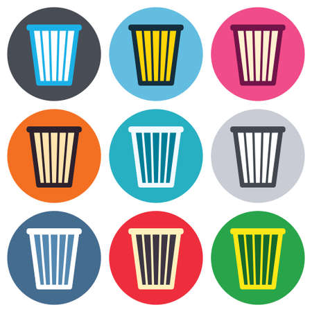 Recycle bin sign icon. Bin symbol. Colored round buttons. Flat design circle icons set. Vectorのイラスト素材