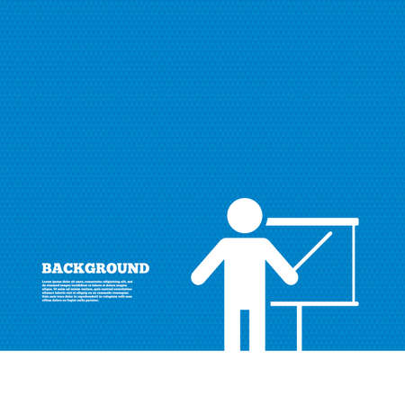 Background with seamless pattern. Presentation sign icon. Man standing with pointer. Blank empty billboard symbol. Triangles texture. Vectorのイラスト素材
