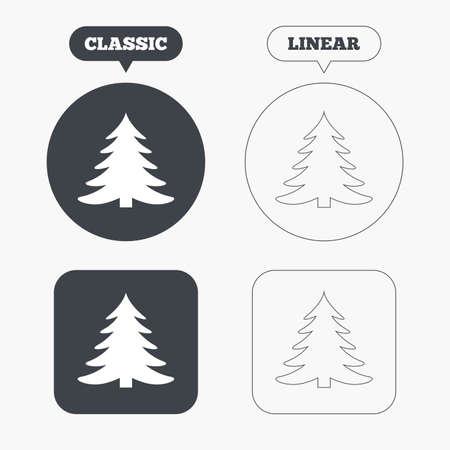Christmas tree sign icon. Holidays button. Classic and line web buttons. Circles and squares. Vectorのイラスト素材