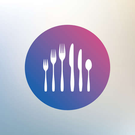 Dessert fork, knife, teaspoon sign icon. Cutlery collection set symbol. Icon on blurred background. Vectorのイラスト素材
