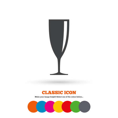 Glass of champagne sign icon. Sparkling wine. Celebration or banquet alcohol drink symbol. Classic flat icon. Colored circles. Vectorのイラスト素材