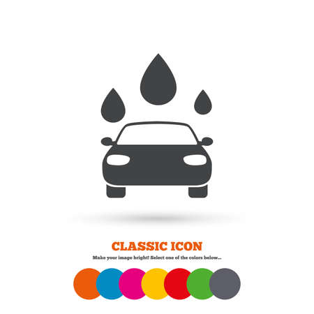 Car wash icon. Automated teller carwash symbol. Water drops signs. Classic flat icon. Colored circles. Vectorのイラスト素材