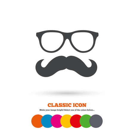 Mustache and Glasses sign icon. Hipster symbol. Classic flat icon. Colored circles. Vectorのイラスト素材