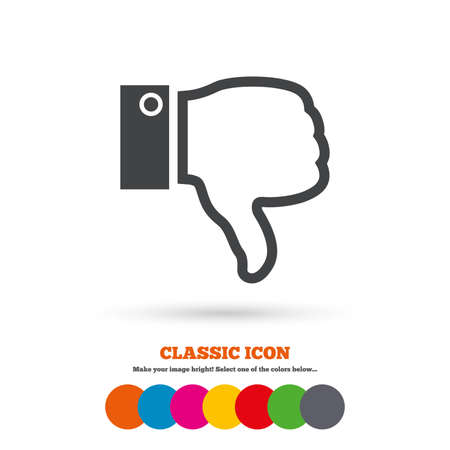 Dislike sign icon. Thumb down sign. Hand finger down symbol. Classic flat icon. Colored circles. Vectorのイラスト素材