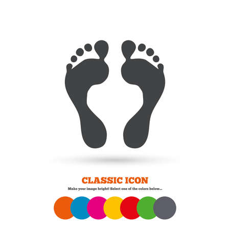 Human footprint sign icon. Barefoot symbol. Foot silhouette. Classic flat icon. Colored circles. Vectorのイラスト素材