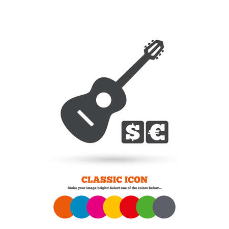 Acoustic guitar sign icon. Paid music symbol. Classic flat icon. Colored circles. Vectorのイラスト素材