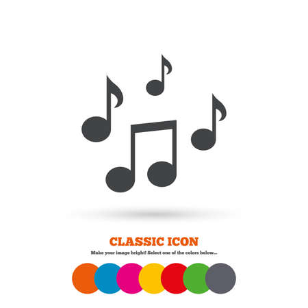 Music notes sign icon. Musical symbol. Classic flat icon. Colored circles. Vectorのイラスト素材