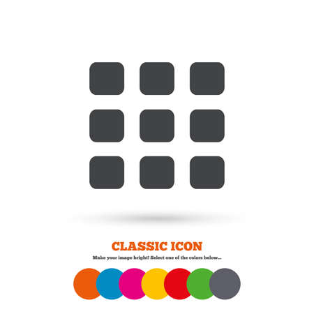 Thumbnails grid sign icon. Gallery view option symbol. Classic flat icon. Colored circles. Vectorのイラスト素材