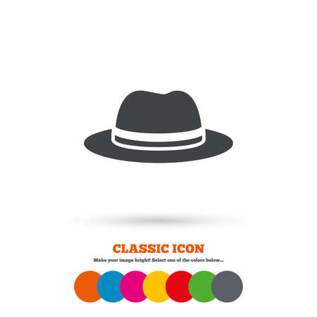 Top hat sign icon. Classic headdress symbol. Classic flat icon. Colored circles. Vectorのイラスト素材