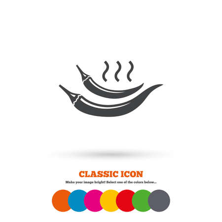 Hot chili pepper sign icon. Spicy food symbol. Classic flat icon. Colored circles. Vectorのイラスト素材