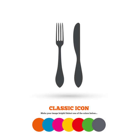 Eat sign icon. Cutlery symbol. Knife and fork. Classic flat icon. Colored circles. Vectorのイラスト素材