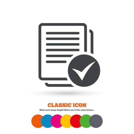 Text file sign icon. Check File document symbol. Classic flat icon. Colored circles. Vectorのイラスト素材