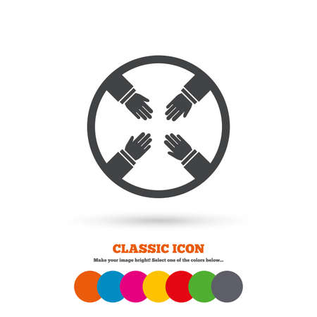 Teamwork sign icon. Helping Hands symbol. Group of employees working together. Classic flat icon. Colored circles. Vectorのイラスト素材