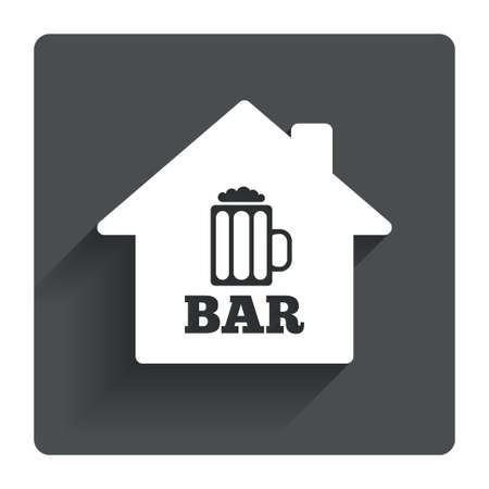 Bar or Pub sign icon. Glass of beer symbol. Alcohol drink symbol. Gray flat square button with shadow. Modern UI website navigation. Vectorのイラスト素材