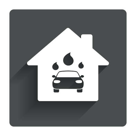 Car wash icon. Automated teller carwash symbol. Water drops signs. Gray flat square button with shadow. Modern UI website navigation. Vectorのイラスト素材