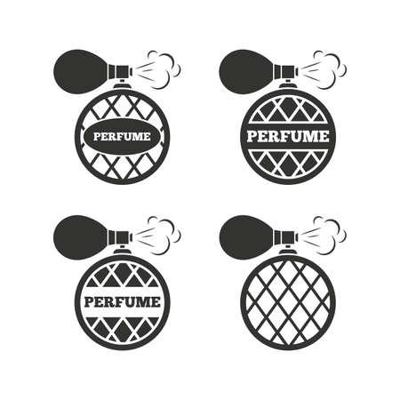 Perfume bottle icons. Glamour fragrance sign symbols. Flat icons on white. Vectorのイラスト素材