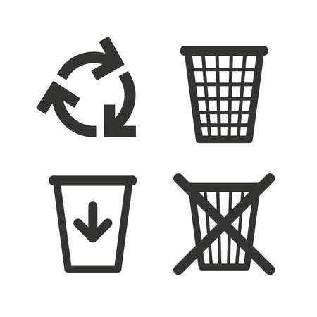 Recycle bin icons. Reuse or reduce symbols. Trash can and recycling signs. Flat icons on white. Vectorのイラスト素材