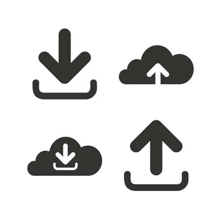 Download now icon. Upload from cloud symbols. Receive data from a remote storage signs. Flat icons on white. Vectorのイラスト素材