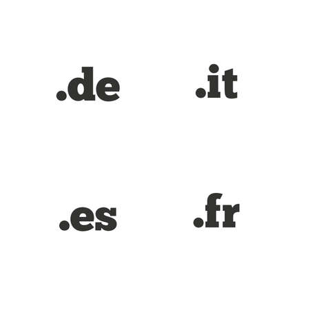 Top-level internet domain icons. De, It, Es and Fr symbols. Unique national DNS names. Flat icons on white. Vectorのイラスト素材