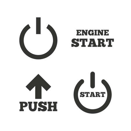 Power icons. Start engine symbol. Push or Press arrow sign. Flat icons on white. Vectorのイラスト素材