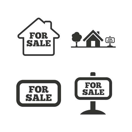 For sale icons. Real estate selling signs. Home house symbol. Flat icons on white. Vectorのイラスト素材