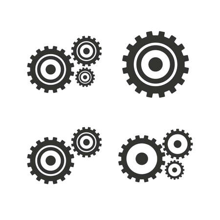 Cogwheel gear icons. Mechanism symbol. Website or App settings sign. Working process performance. Flat icons on white. Vectorのイラスト素材