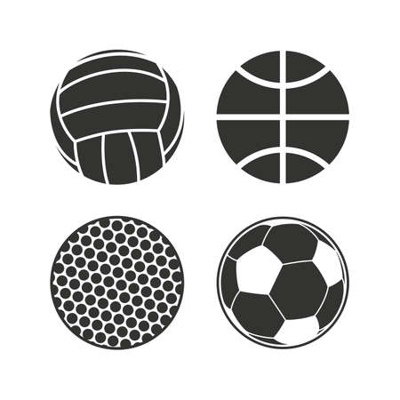 Sport balls icons. Volleyball, Basketball, Soccer and Golf signs. Team sport games. Flat icons on white. Vectorのイラスト素材