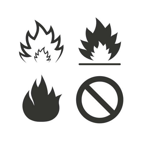Fire flame icons. Prohibition stop sign symbol. Flat icons on white. Vectorのイラスト素材