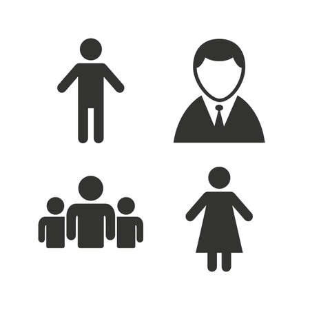 Businessman person icon. Group of people symbol. Man and Woman signs. Flat icons on white. Vectorのイラスト素材