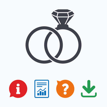 Wedding rings sign icon. Engagement symbol. Information think bubble, question mark, download and report.のイラスト素材
