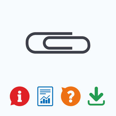 Paper clip sign icon. Clip symbol. Information think bubble, question mark, download and report.のイラスト素材