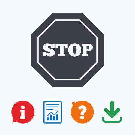 Traffic stop sign icon. Caution symbol. Information think bubble, question mark, download and report.のイラスト素材