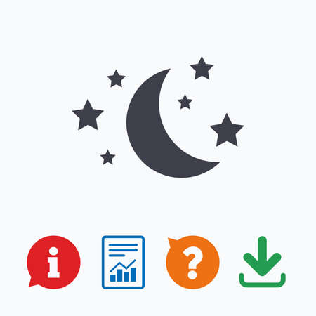 Moon and stars icon. Sleep dreams symbol. Night or bed time sign. Information think bubble, question mark, download and report.のイラスト素材