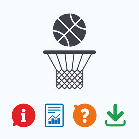 Basketball basket and ball sign icon. Sport symbol. Information think bubble, question mark, download and report.のイラスト素材