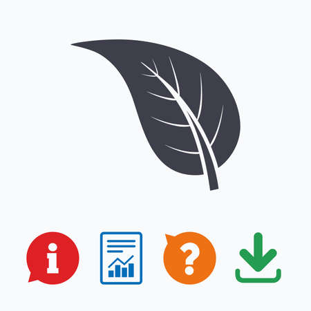 Leaf sign icon. Fresh natural product symbol. Information think bubble, question mark, download and report.のイラスト素材
